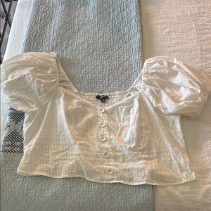 ModCloth White Puff Sleeve Button-Up Top